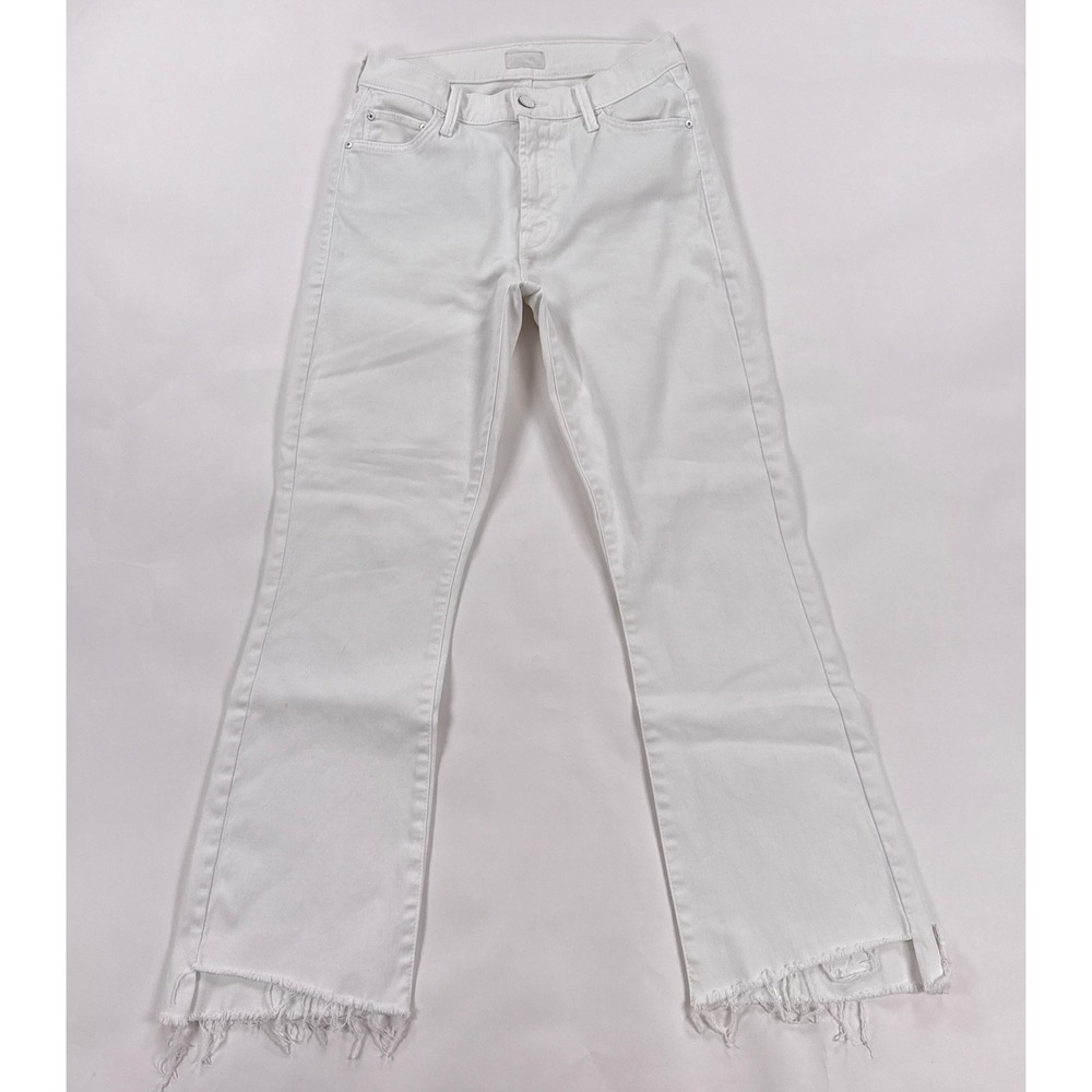 MOTHER The Insider Crop Step Fray Jeans 25 Glass Slipper White Bootcut Stretch